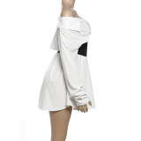 Stylish Contrast Color Slim Fit Boat Collar Shirt Dress
