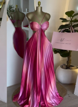Sweet Strapless Lace-up Pleated Maxi Dress