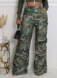 New Camouflage Printed High-waisted Straight-leg Loose Slim Overalls