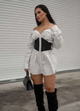 Stylish Contrast Color Slim Fit Boat Collar Shirt Dress