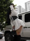 Stylish Contrast Color Slim Fit Boat Collar Shirt Dress