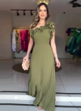New Sexy Floral Waist Pleated Dress