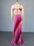 Sweet Strapless Lace-up Pleated Maxi Dress
