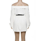 Stylish Contrast Color Slim Fit Boat Collar Shirt Dress