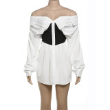 Stylish Contrast Color Slim Fit Boat Collar Shirt Dress