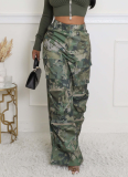New Camouflage Printed High-waisted Straight-leg Loose Slim Overalls