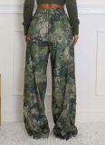 New Camouflage Printed High-waisted Straight-leg Loose Slim Overalls