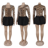 Sexy Leopard Print Sequin Patchwork Contrasting Puffy Dress