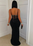 Sexy Suspender Velvet Sequined Hip-hugging Dress