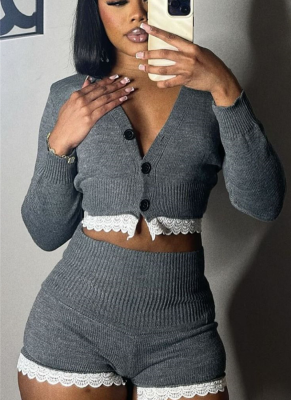 Sexy High Elastic Knitted Sweater Shorts Two Piece Set