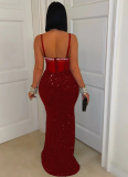 Sexy Suspender Velvet Sequined Hip-hugging Dress