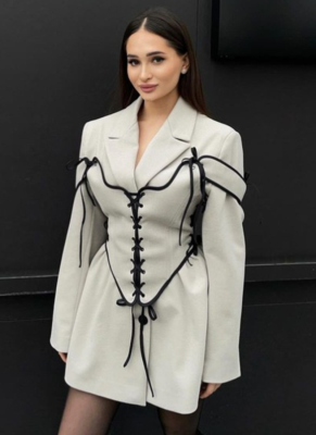 Commuting Suit Collar Long-sleeved Woolen Coat Bandage Girdle Two-piece Set