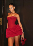 Sexy Three-dimensional Floral Texture Tube Top Dress