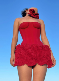 Sexy Three-dimensional Floral Texture Tube Top Dress