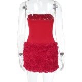Sexy Three-dimensional Floral Texture Tube Top Dress