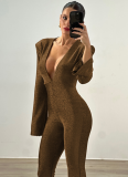 Sexy V-neck Slim Fit Backpack Hip Women's Jumpsuit