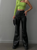 Fashionable and Sexy High Waisted Flared Leather Pants