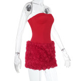 Sexy Three-dimensional Floral Texture Tube Top Dress