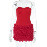 Sexy Three-dimensional Floral Texture Tube Top Dress