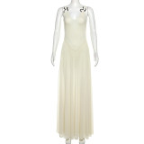 2025 New Sexy Slim V-neck Backless Suspender Long Mesh Dress