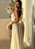 2025 New Sexy Slim V-neck Backless Suspender Long Mesh Dress