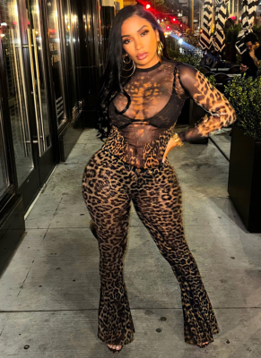 Sexy and Trendy Leopard Positioning Print High Waist Two-piece Set