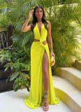 Sexy Deep V Hollow Slit Slim Long Dress