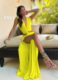 Sexy Deep V Hollow Slit Slim Long Dress