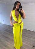 Sexy Deep V Hollow Slit Slim Long Dress