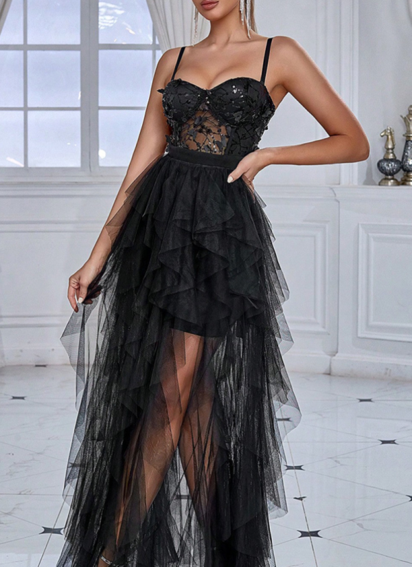 Fashionable Butterfly Sequin Spliced ​​Mesh Evening Dress