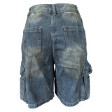 Hot Style Washed Pocket Cargo Denim Shorts