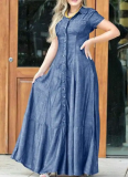 Casual Large Size Denim Dress With Shirt Collar and Pockets