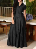 Casual Large Size Denim Dress With Shirt Collar and Pockets