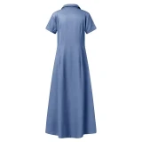 Casual Large Size Denim Dress With Shirt Collar and Pockets