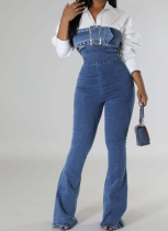 Casual Sexy Tube Top and Backless Adjustable Drawstring Denim Jumpsuit
