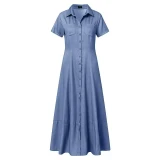 Casual Large Size Denim Dress With Shirt Collar and Pockets