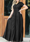 Casual Large Size Denim Dress With Shirt Collar and Pockets