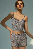 Tank Top Shorts Leopard Print Two Piece Set Sexy Casual