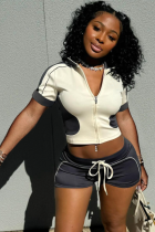Summer Fashion Slim Fit Colorblock Short-Sleeved Top Sports Shorts Two-Piece Set