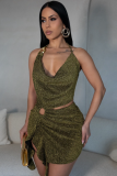 Spring And Summer New Silver Silk Navel-Baring Irregular Suspender Dress