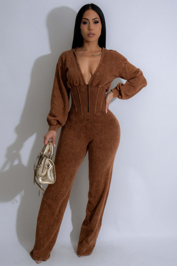 Personalized Line Stitching V-Neck Long Sleeve Sports Fitness Jumpsuit