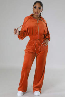 Winter Casual Velvet Long Sleeve Zipper Jacket Elastic Waist Trousers Sports Two-Piece Set