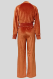 Winter Casual Velvet Long Sleeve Zipper Jacket Elastic Waist Trousers Sports Two-Piece Set