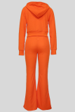 Fashionable Casual Hooded Drawstring Flared Pants Two-Piece Suit