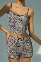 Tank Top Shorts Leopard Print Two Piece Set Sexy Casual
