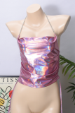 Chest-Wrapped Drawstring Chain Straps Beautiful Back Hollow Short Top