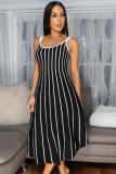 Fashion Contrast Color Backless Sleeveless Slim Suspender Striped Dress