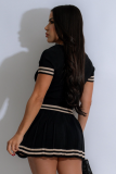 New Color-Blocked Sweater Waist-Baring POLO Neck Short-Sleeved Pleated Skirt Two-Piece Set