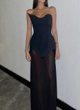 2025 Hot Selling Tube Top Halter Neck See-through Long Skirt Party Dress