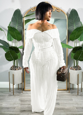 Sexy One-line Lapel Design Wavy Pattern Long-sleeved Casual Pants Suit